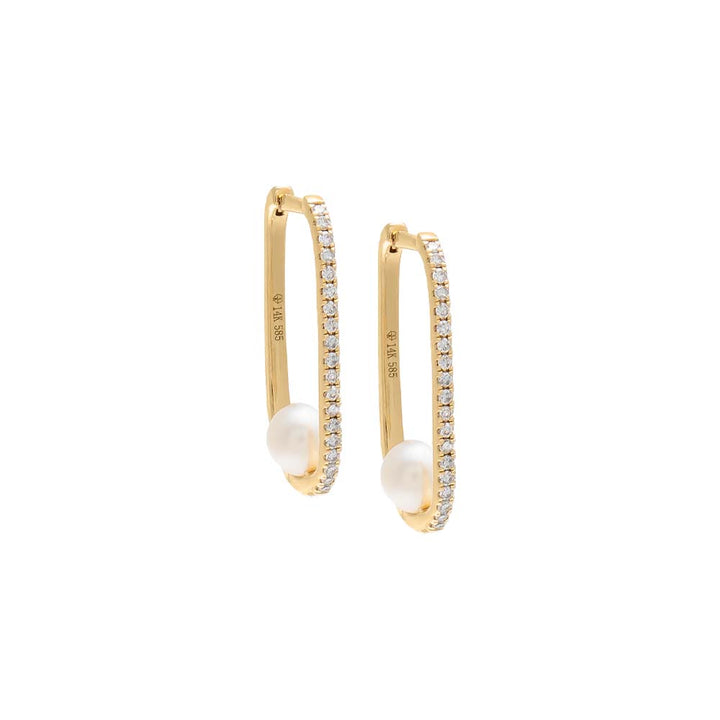 14K Gold Diamond Oval Pavé Pearl Huggie Earring 14K - Adina Eden's Jewels