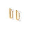 14K Gold Diamond Square Double Pearl Huggie Earring 14K - Adina Eden's Jewels