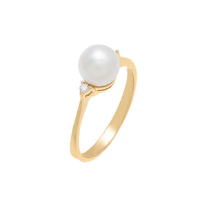 14K Gold Diamond X Pearl Ring 14K - Adina Eden's Jewels