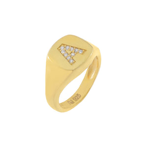 Gold / A / 4 Pavé Initial Pinky Ring - Adina Eden's Jewels
