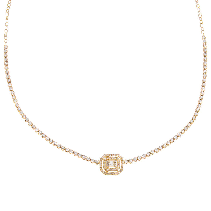 14K Gold Diamond Illusion Baguette Tennis Necklace 14K - Adina Eden's Jewels
