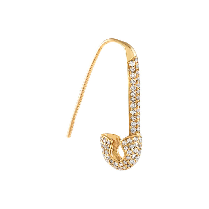 14K Gold / Single Diamond Safety Pin Drop Earring 14K - Adina Eden's Jewels
