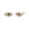 14K Gold / Pair Petite Diamond X Sapphire Evil Eye Stud Earring 14K - Adina Eden's Jewels