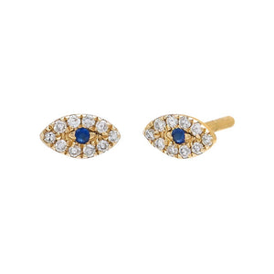 14K Gold / Single Petite Diamond X Sapphire Evil Eye Stud Earring 14K - Adina Eden's Jewels