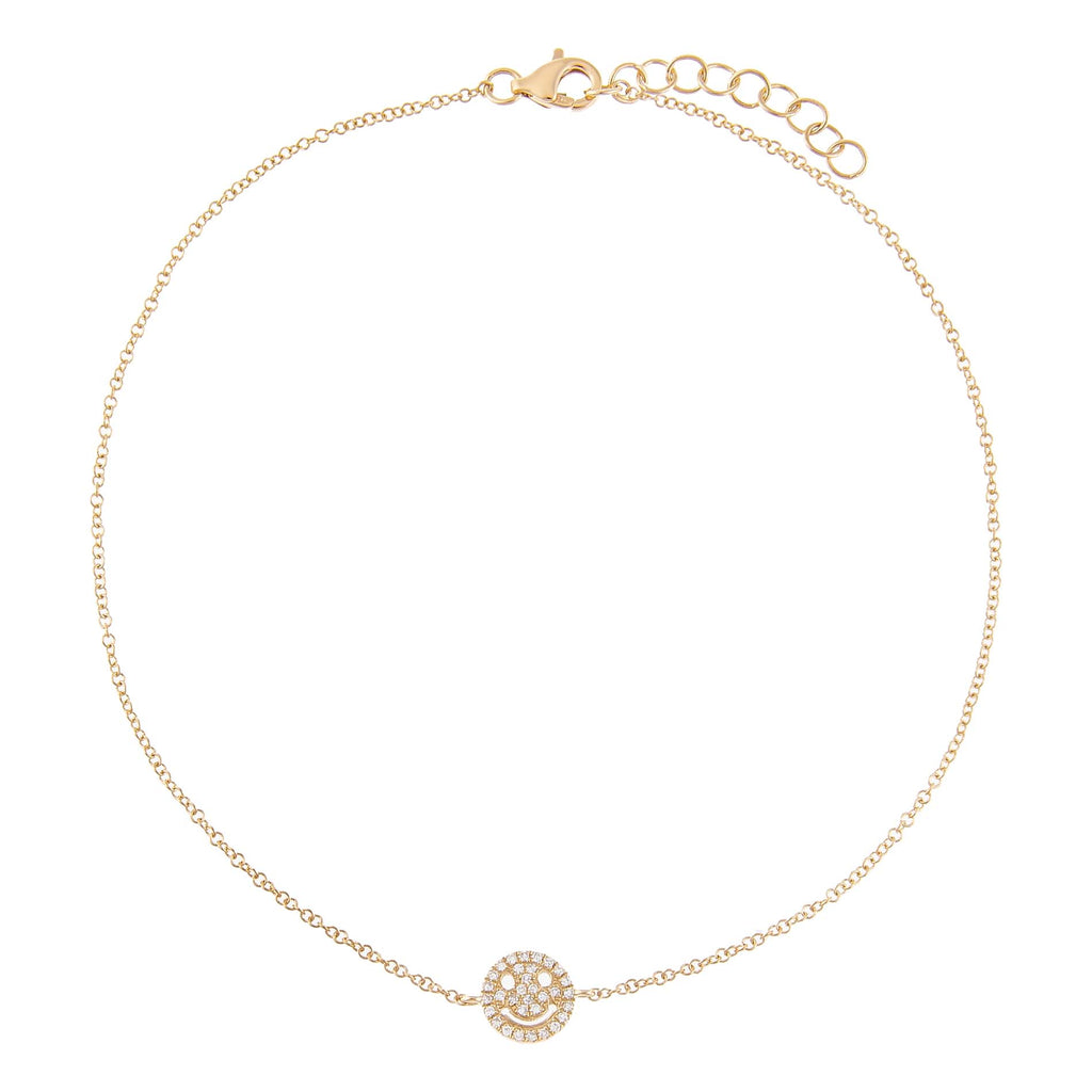 14K Gold Diamond Pavé Smiley Face Anklet 14K - Adina Eden's Jewels