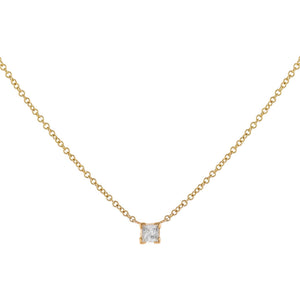 14K Gold Diamond Tiny Princess Cut Necklace 14K - Adina Eden's Jewels