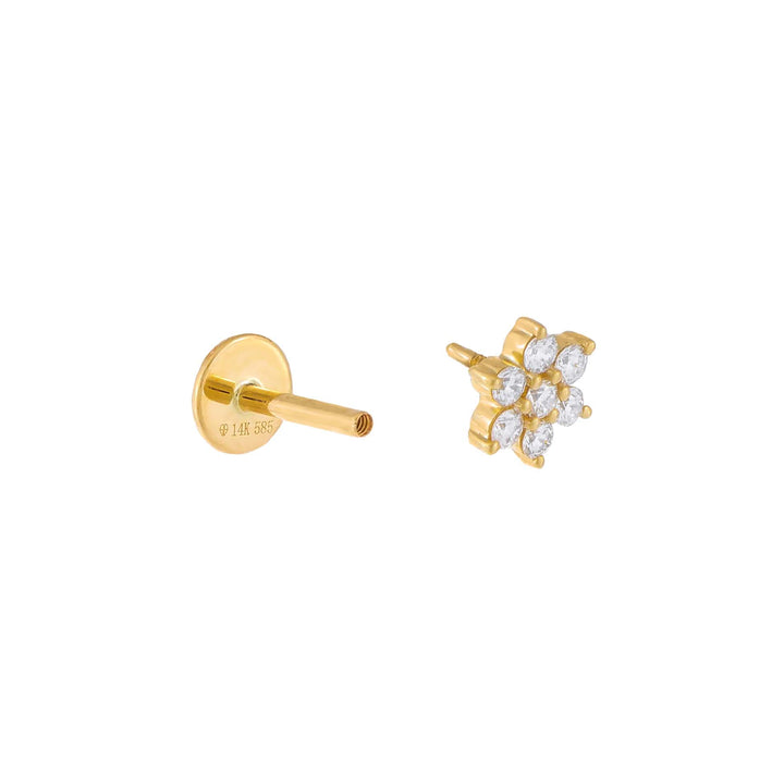 14K Gold / Single Diamond Flower Threaded Stud Earring 14K - Adina Eden's Jewels
