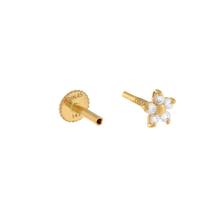  Mini CZ Flower Threaded Stud Earring 14K - Adina Eden's Jewels