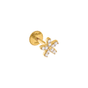 14K Gold Pavé Flower Threaded Stud Earring 14K - Adina Eden's Jewels
