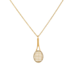 14K Gold Diamond Tennis Racket Necklace 14K - Adina Eden's Jewels