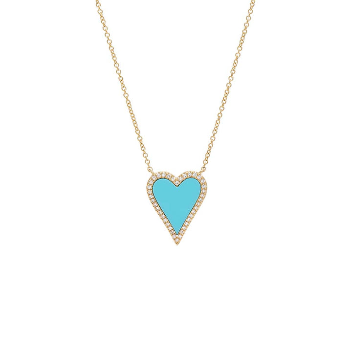 Turquoise Diamond Elongated Stone Heart Necklace 14K - Adina Eden's Jewels