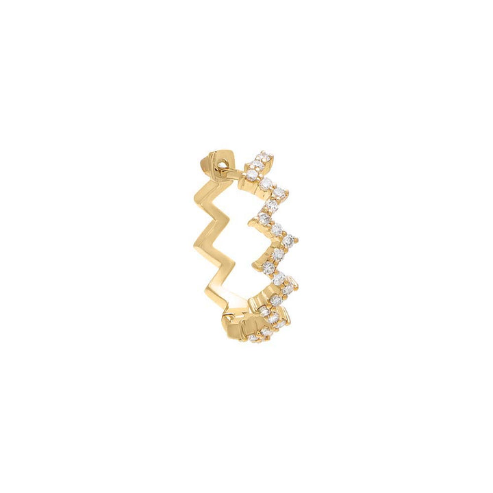 14K Gold / Single Diamond Zig Zag Pavé Huggie Earring 14K - Adina Eden's Jewels