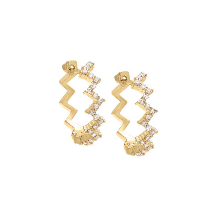 14K Gold / Pair Diamond Zig Zag Pavé Huggie Earring 14K - Adina Eden's Jewels