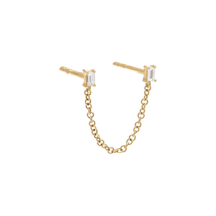 14K Gold Diamond Double Baguette Chain Stud Earring 14K - Adina Eden's Jewels