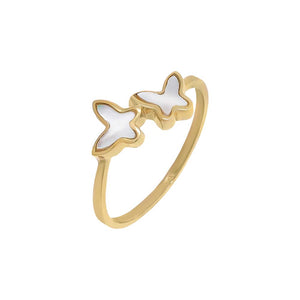 Mother of Pearl / 6 Mother Of Pearl Double Butterfly Ring 14K - Adina Eden's Jewels