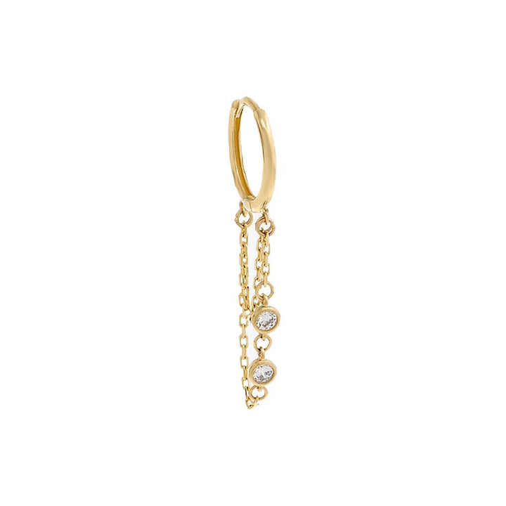 14K Gold / Single CZ Double Bezel Drop Chain Huggie Earring 14K - Adina Eden's Jewels
