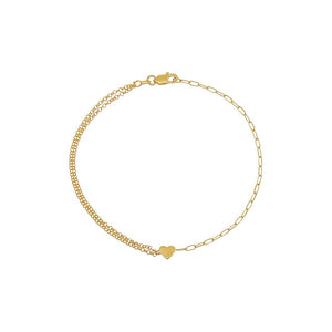 14K Gold Mixed Chain Solid Heart Bracelet 14K - Adina Eden's Jewels