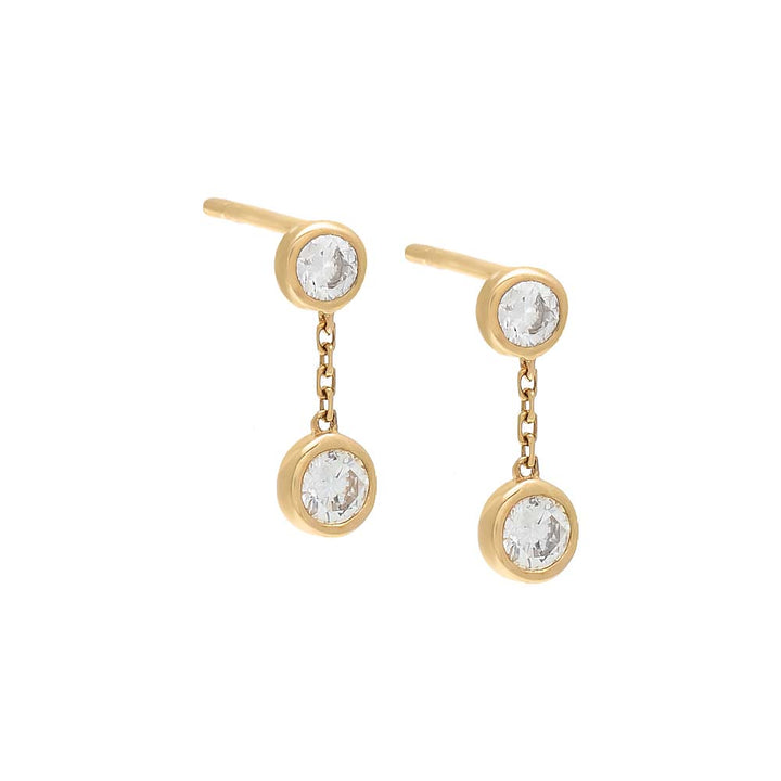 14K Gold / Pair Diamond Bezel Drop Stud Earring 14K - Adina Eden's Jewels