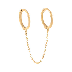 14K Gold / Single Thin Solid Double Chain Huggie Earring 14K - Adina Eden's Jewels
