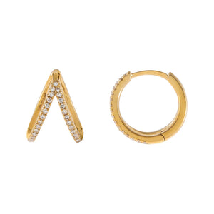 14K Gold Diamond Double Hoop Huggie Earring 14K - Adina Eden's Jewels