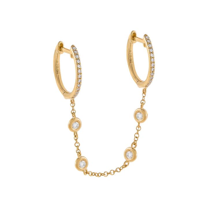 14K Gold / Single Double Pavé Diamond Bezel Chain Huggie Earring 14K - Adina Eden's Jewels