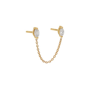 14K Gold / Single Marquise Diamond Double Chain Stud Earring 14K - Adina Eden's Jewels