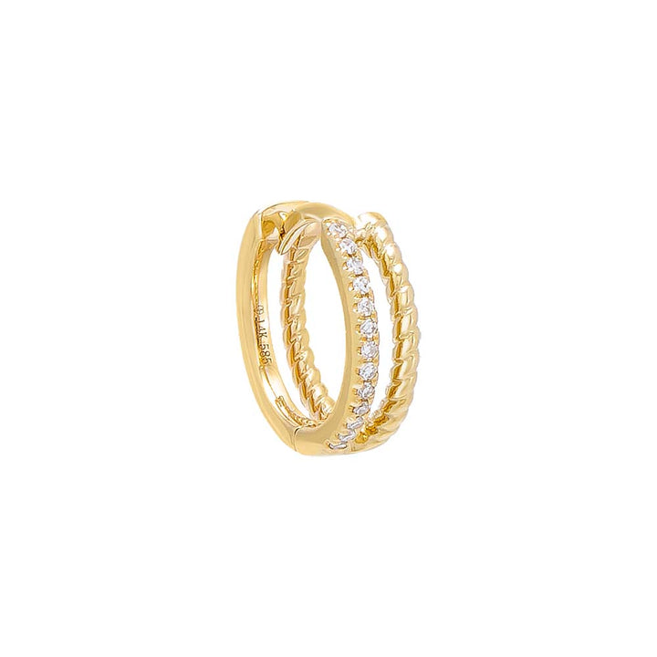 14K Gold / Single Diamond Pavé X Twisted Rope Huggie Earring 14K - Adina Eden's Jewels