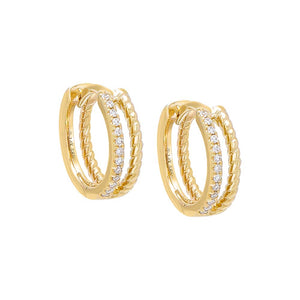 14K Gold / Pair Diamond Pavé X Twisted Rope Huggie Earring 14K - Adina Eden's Jewels