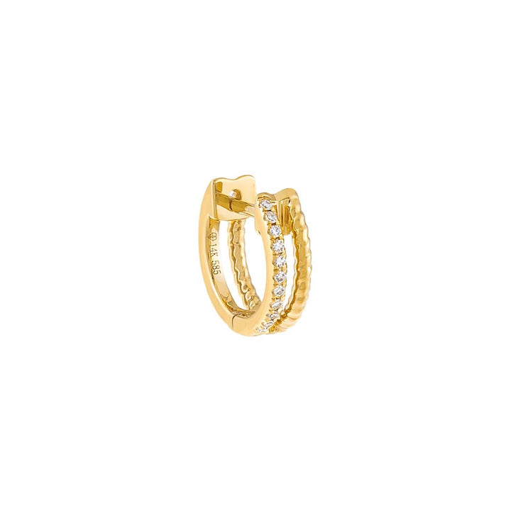 14K Gold / Single Double Row Braided Pavé Diamond Huggie Earring 14K - Adina Eden's Jewels