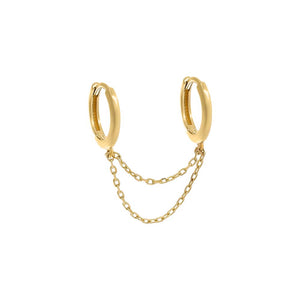 14K Gold / Single Double Chain Huggie Earring 14K - Adina Eden's Jewels
