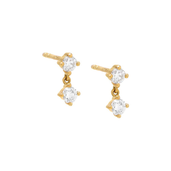14K Gold / Pair Round Diamond Dangling Stud Earring 14K - Adina Eden's Jewels