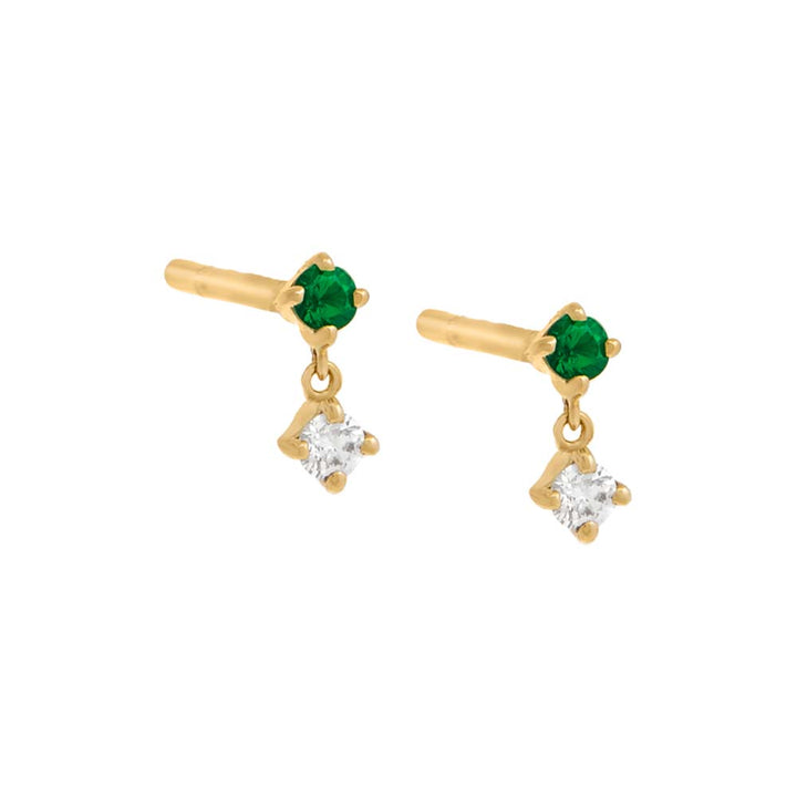 Emerald Green / Single Diamond X Emerald Tiny Shaker Stud Earring 14K - Adina Eden's Jewels