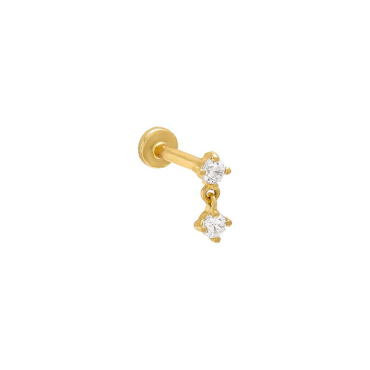 14K Gold / 6.5MM Tiny CZ Double Solitaire Threaded Stud Earring 14K - Adina Eden's Jewels