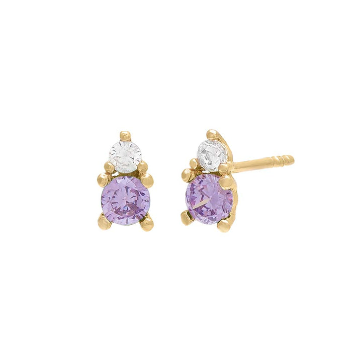 Lilac / Pair Colored Double Solitaire Stud Earring 14K - Adina Eden's Jewels