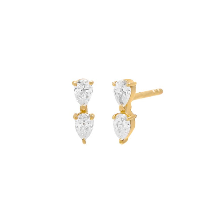 14K Gold / Pair Diamond Double Teardrop Stud Earring 14K - Adina Eden's Jewels