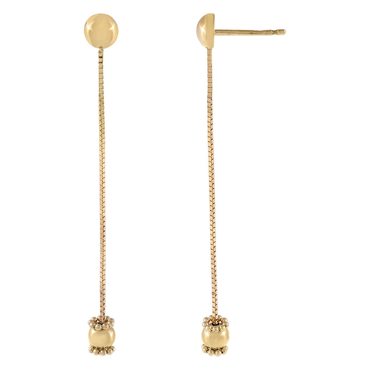14K Gold Box Chain Charm Drop Stud Earring 14K - Adina Eden's Jewels