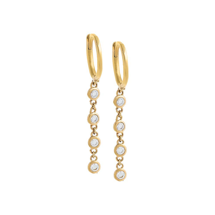 14K Gold / Pair Bezel Station Drop Chain Huggie Earring 14K - Adina Eden's Jewels