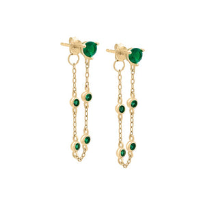 Emerald Green / Pair Emerald Green Drop Down Font Chain Stud Earring 14K - Adina Eden's Jewels
