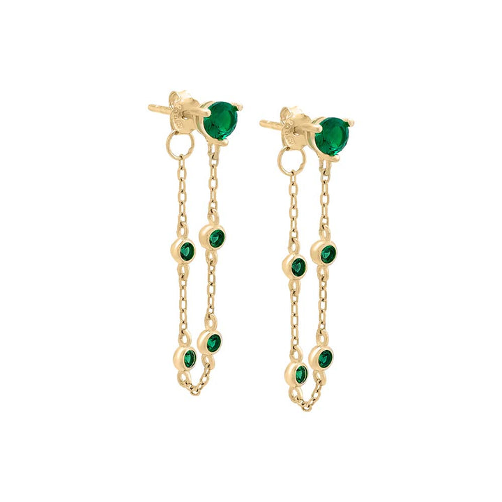 Emerald Green / Pair Emerald Green Drop Down Font Chain Stud Earring 14K - Adina Eden's Jewels