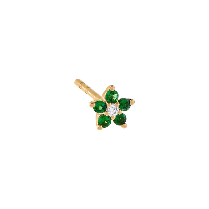  Diamond X Colored Gemstone Flower Stud Earring 14K - Adina Eden's Jewels