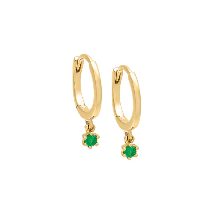  Emerald Dangling Solid Huggie Earring 14K - Adina Eden's Jewels