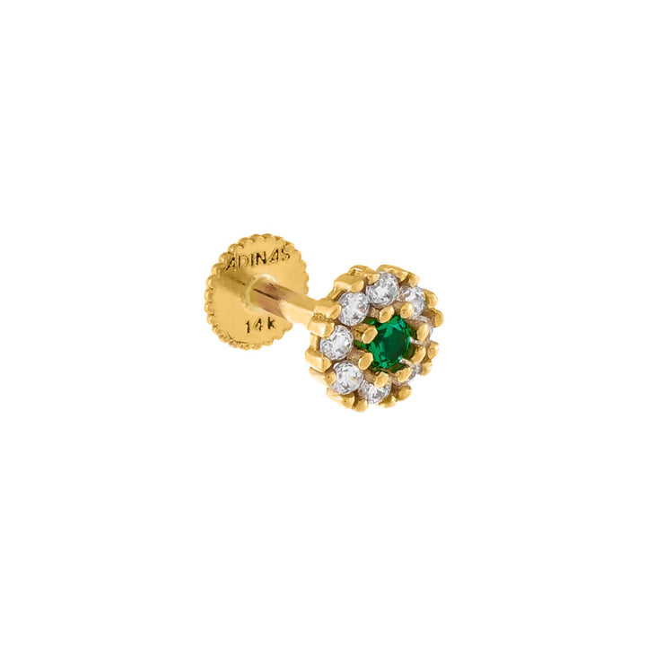 Emerald Green CZ Colored Circle Threaded Stud Earring 14K - Adina Eden's Jewels
