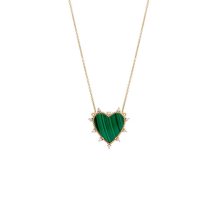 14K Gold / Malachite / 19MM Diamond X Green Malachite Heart Necklace 14K - Adina Eden's Jewels