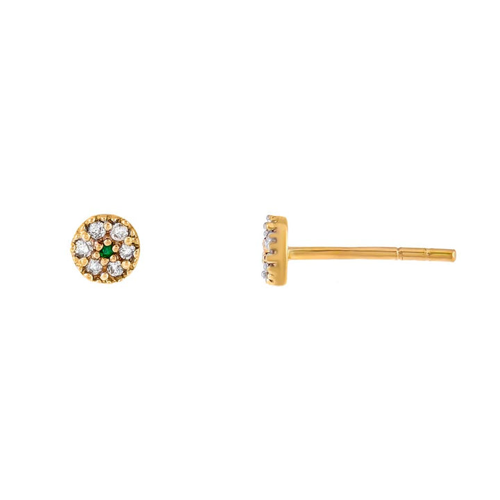 14K Gold Round Diamond X Emerald Flower Stud Earring 14K - Adina Eden's Jewels