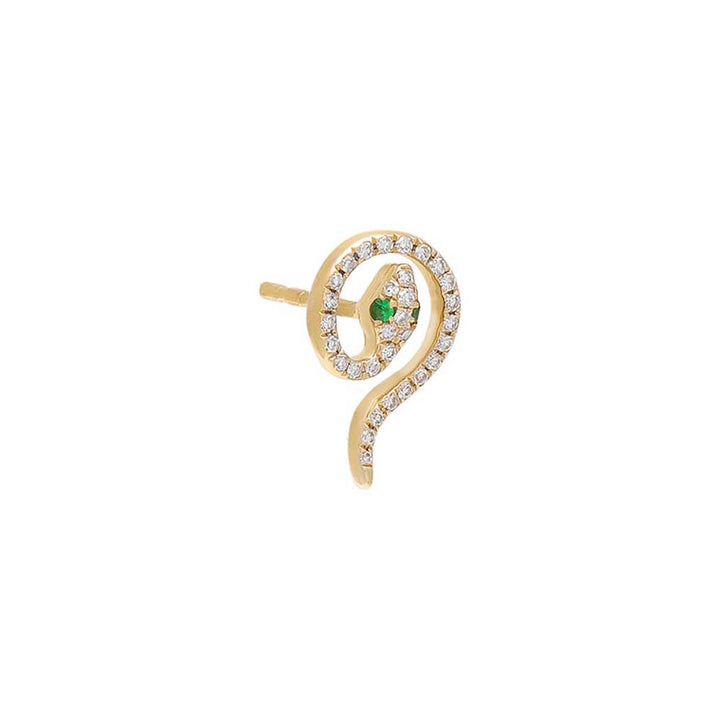 14K Gold / Single Green Eyed Diamond Serpent Stud Earring 14K - Adina Eden's Jewels