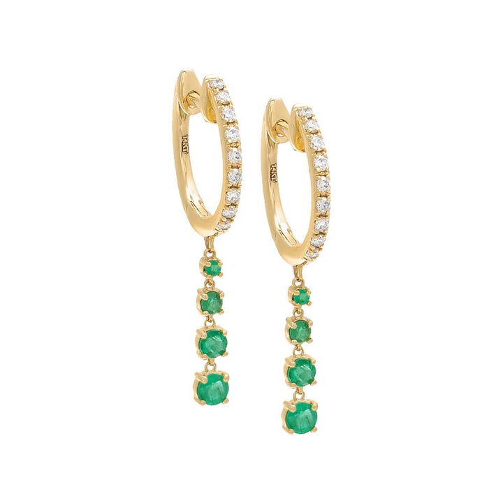  Diamond X Gemstone Dangling Drop Huggie Earring 14K - Adina Eden's Jewels