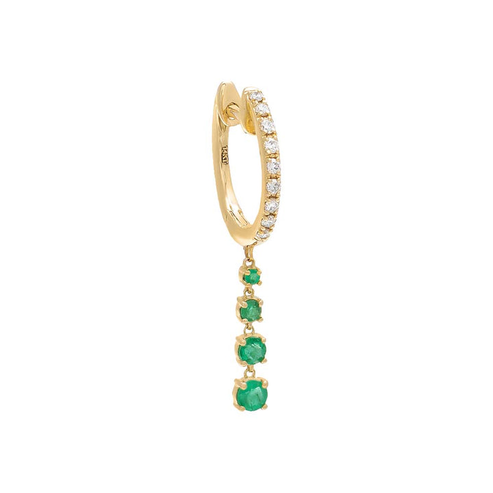 Emerald Green / Single Diamond X Gemstone Dangling Drop Huggie Earring 14K - Adina Eden's Jewels