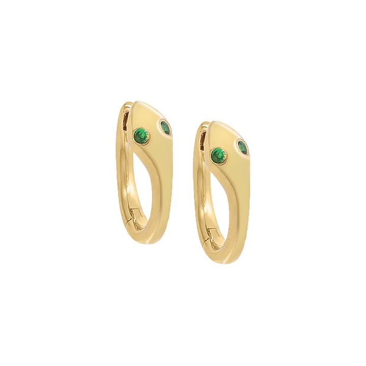 Emerald / Pair Emerald Snake Huggie Earring 14K - Adina Eden's Jewels