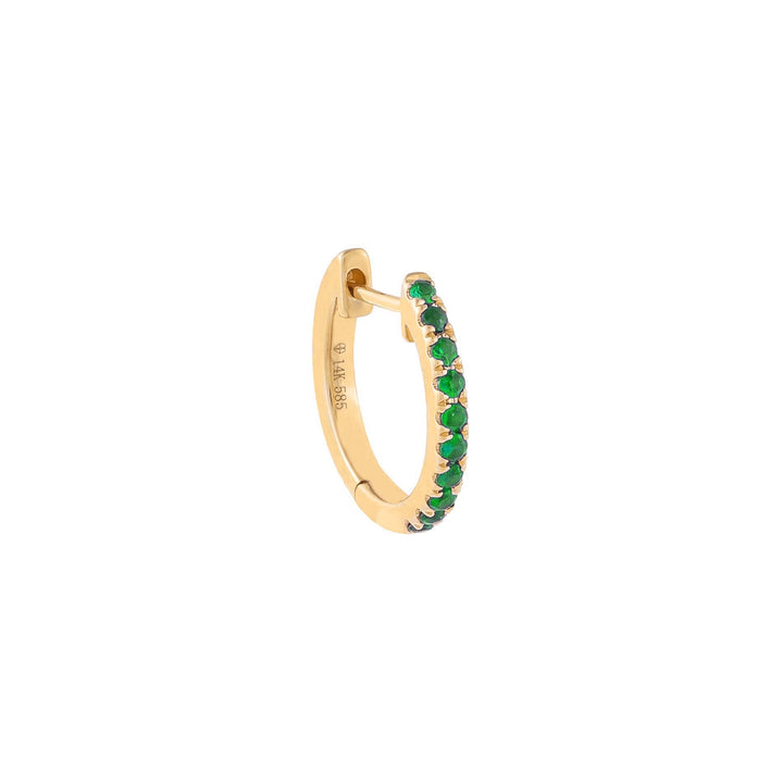 Emerald Green / Single Pavé Colored Gemstone Huggie Earring 14K - Adina Eden's Jewels