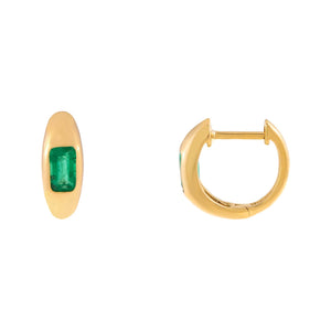  Gemstone Baguette Hollow Dome Huggie Earring 14K - Adina Eden's Jewels
